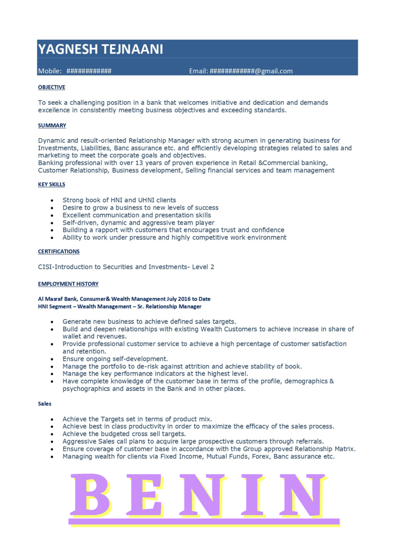 resume format text